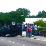 Car overturns in Brac road crash Car overturns in Brac road crash